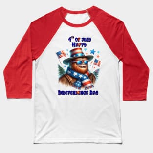 Stylish Bigfoot Rocking American Flag Hat Baseball T-Shirt